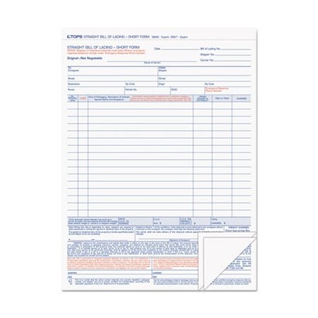 Tops Business Forms TOPS, Bill Of Lading, 16-Line, 8-1/2 X 11, Three-Part Carbonless, 50 Forms 3846